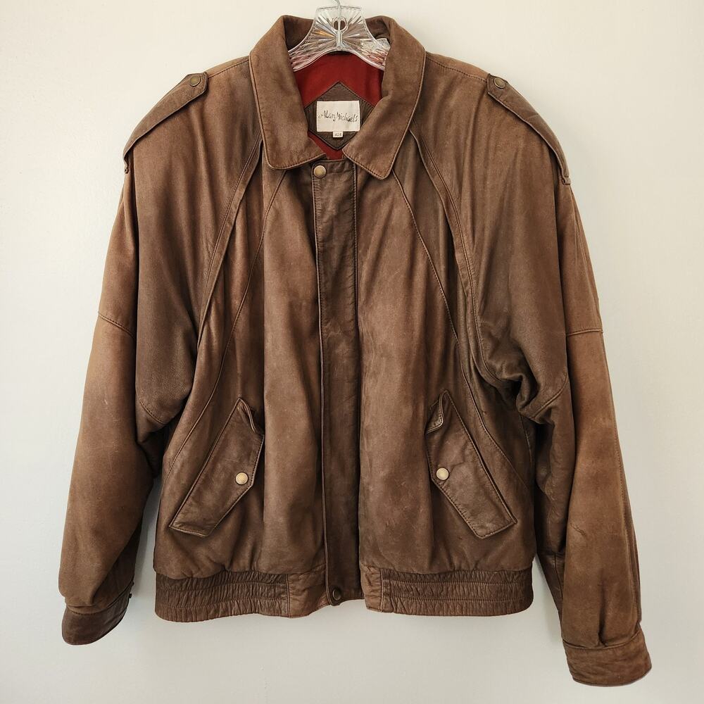 Alan Michaels Jacket Men's 42R Brown Genuine Leather Moto Grunge Outdoor Edgy